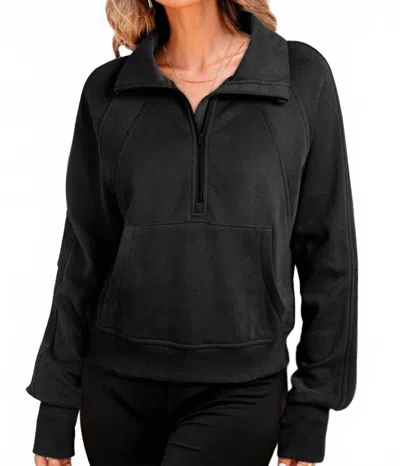 Little Daisy Closet Fleece Lined Zip Up Stand Collar Thumbhole Sleeve Pullover Sweater In Black