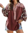 Little Daisy Closet Floral Plaid Mixed Print Bishop Sleeve Patchwork Top In Multicolor In Multi