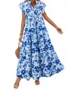 Little Daisy Closet Floral Print Tiered Frilled Trim Flutter Sleeve Maxi Dress In Sky Blue In Blue