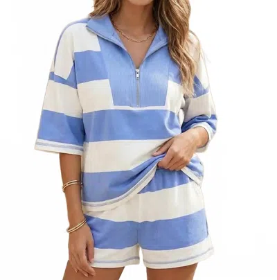 Little Daisy Closet Half Zip Oversized Set In Blue And White In Multi