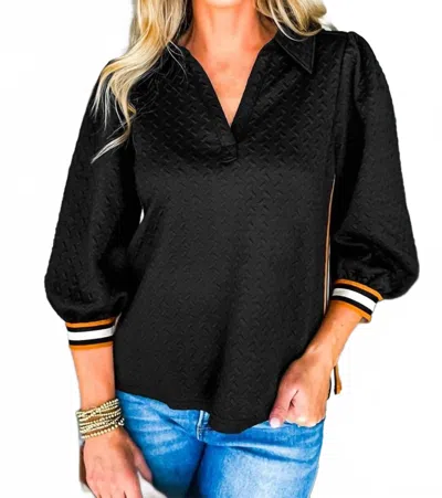 Little Daisy Closet Harper Stripe Trim Blouse In Black