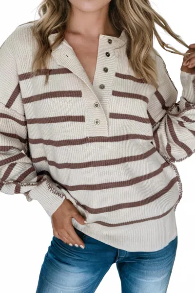 Little Daisy Closet Hazel Henley Stripe Sweater In Beige In Multi