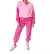 Little Daisy Closet Ivy Contrast Patchwork Pullover & Jogger Set In Pink In Pink