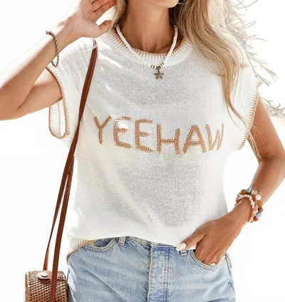 Little Daisy Closet Knitted Yeehaw Stitch Edge Crew Neck Sweater T Shirt In White
