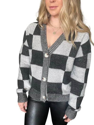 Little Daisy Closet Lainey Checkered Cardigan In Black
