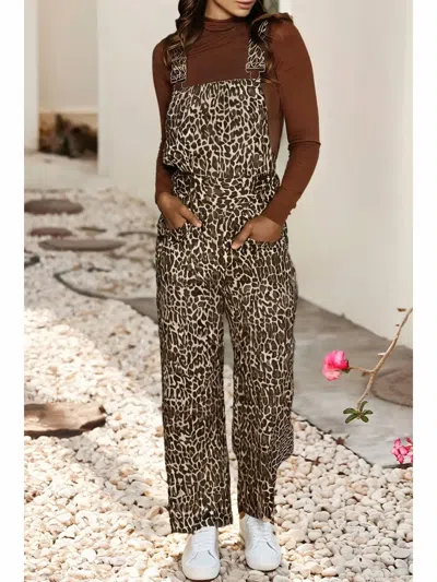 Little Daisy Closet Leah Denim Overalls In Leopard In Multi