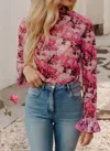 Little Daisy Closet Leann Floral Mesh Long Sleeve Top In Red