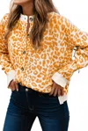 Little Daisy Closet Leopard Drop Shoulder Chunky Knitted Cardigan Sweater In Orange In Multi