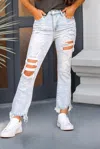 LITTLE DAISY CLOSET LIGHT WASH DISTRESSED STRAIGHT LEG SLIM FIT JEANS IN BEAU BLUE
