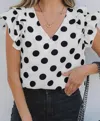 Little Daisy Closet Lottie Short Sleeve Polka Dot Blouse In White/black In White