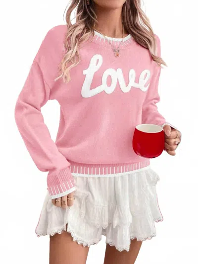 Little Daisy Closet Love Chenille Letter Graphic Sweater In Pink In Orange