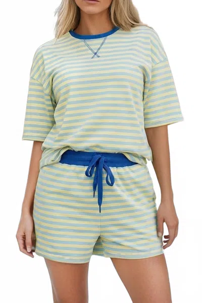 Little Daisy Closet Lyza Lounge Short Set In Yellow/ Blue In Multi