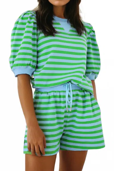Little Daisy Closet Maddie Matching Short Set In Green/ Soft Blue In Multi