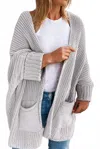 Little Daisy Closet Oversized Fold Over Sleeve Open Front Cardigan In Gray In Gray