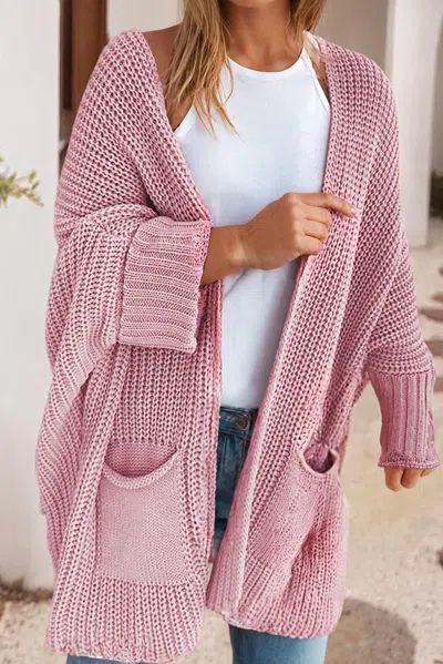 Little Daisy Closet Oversized Fold Over Sleeve Open Front Cardigan In Pink
