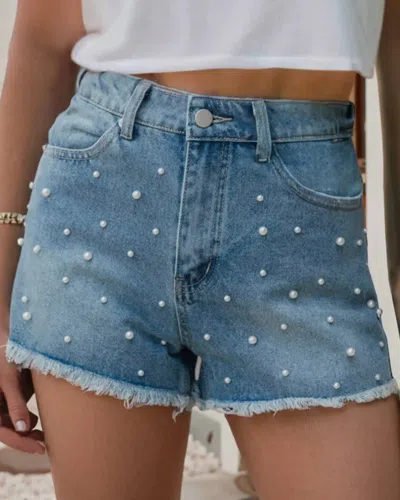 Little Daisy Closet Pearl Accent Short In Denim In Blue