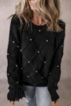 Little Daisy Closet Pearl Sweater In Black In Black