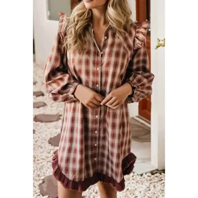 Little Daisy Closet Peyton Plaid Ruffle Mini Shirt Dress In Red