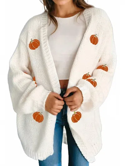 Little Daisy Closet Pumpkin Open Front Sweater Cardigan In White