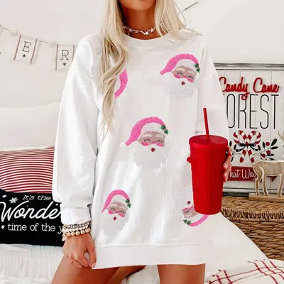 Little Daisy Closet Ribbed Sequin Santa Sweatshirt In Creamy White In Multi