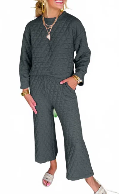Little Daisy Closet Sage Quilted Pullover And Pant Set In Grey In Green