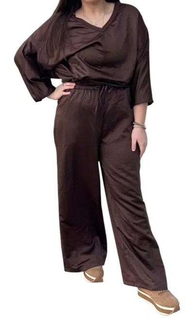 Little Daisy Closet Satin Two-piece Set In Brown