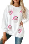 Little Daisy Closet Sequin Santa Claus Sweatshirt In White In White
