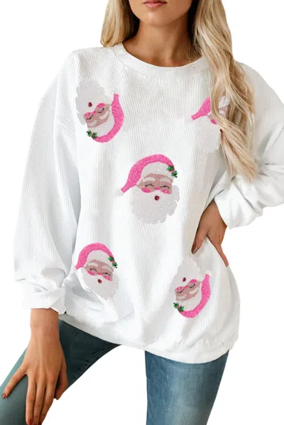 Little Daisy Closet Sequin Santa Claus Sweatshirt In White