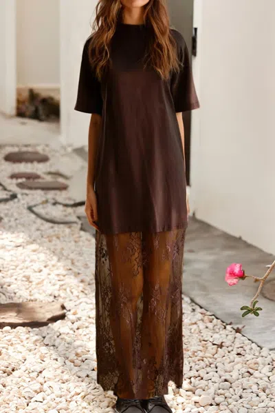 Little Daisy Closet Short Sleeve Lace Dress In Red Sandalwood In Multi