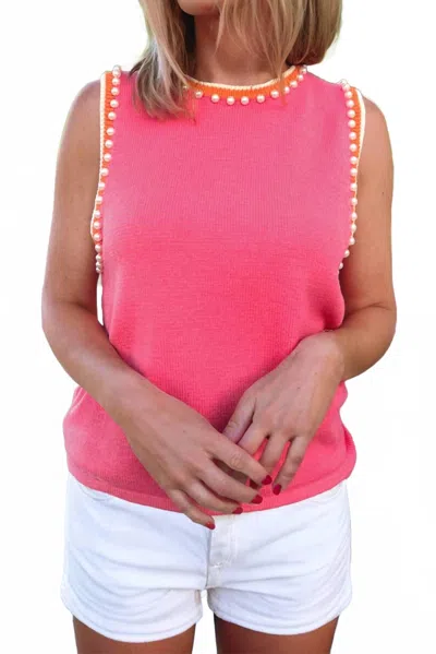 Little Daisy Closet Solid Beaded Round Neck Wool-woven Vest In Bright Pink