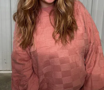 Little Daisy Closet Solid Checkered Textured Knit Sweater In Rose Tan In Multi