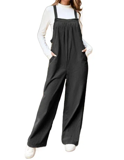 Little Daisy Closet Solid Pocketed Loose Fit Corduroy Overall In Black
