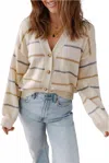 Little Daisy Closet Striped Buttoned V Neck Cardigan Sweater In Multicolour In Multi