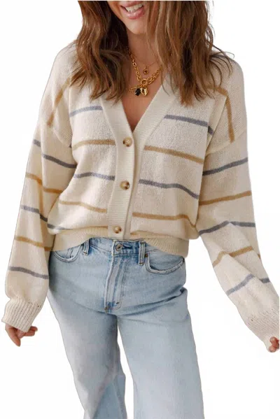 Little Daisy Closet Striped Buttoned V Neck Cardigan Sweater In Multicolour