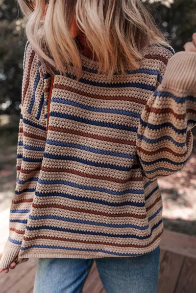 Little Daisy Closet Striped Knitted Drop Shoulder Crew Neck Sweater In Multicolour