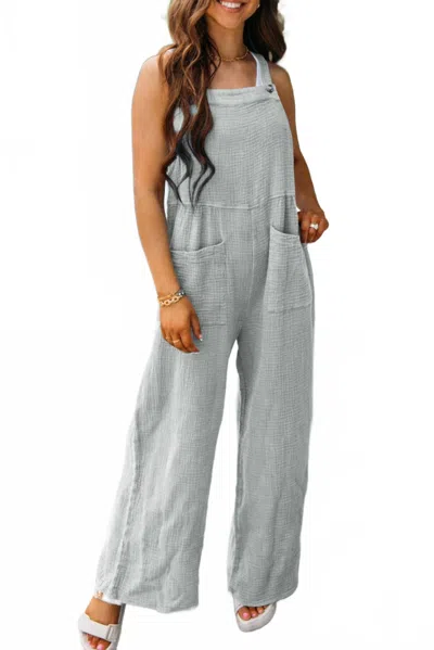 Little Daisy Closet Textured Wide Leg Overall With Pockets In Gray