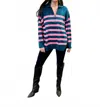 Little Daisy Closet Tish Striped Quarter Zip Pullover Sweater In Green/pink In Multi