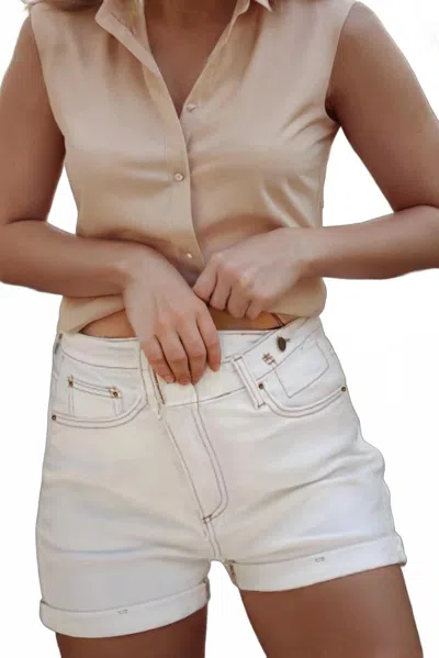 Little Daisy Closet Urban Edge Asymmetric Waist Denim Shorts In White