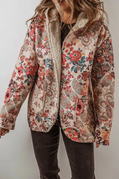 Little Daisy Closet Vintage Paisley Floral Sherpa Lined Hooded Jacket In Beige In Brown