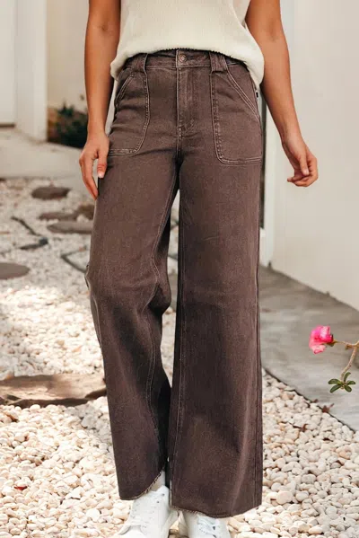 Little Daisy Closet Washed Retro Wide Leg Jeans In Mocha Brown