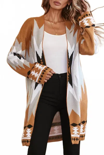 Little Daisy Closet Western Graphic Open-front Cardigan In Gold