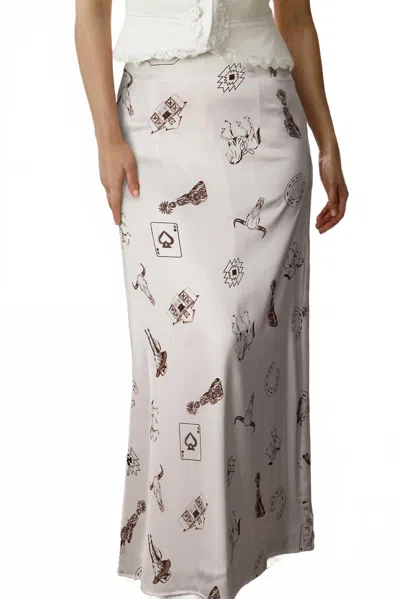 Little Daisy Closet Western Print Satin Long Skirt In Beige In Neutral