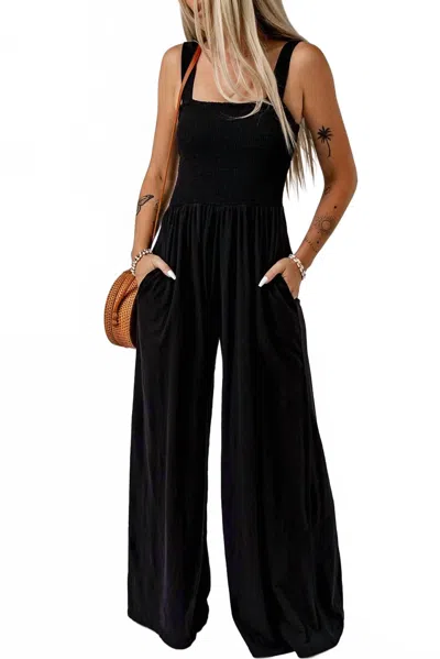 Little Daisy Closet Wide Leg Jumpsuit With Pockets In Black