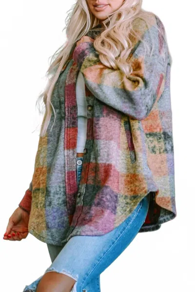 Little Daisy Closet Women's Brushed Plaid Pocketed Oversize Shacket In Multi