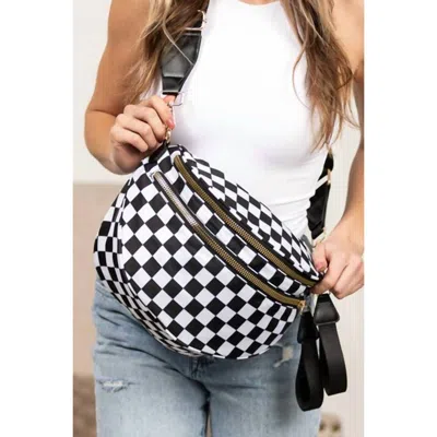 Little Daisy Closet Women's Checkered Print Wide Strap Large Crossbody Bag In Black