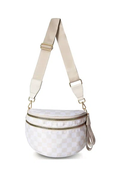 Little Daisy Closet Women's Checkered Print Wide Strap Large Crossbody Bag In White