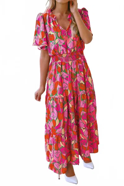 Little Daisy Closet Women's Emily Floral Short Sleeve Smocked Waist Maxi Dress In Rose In Multi