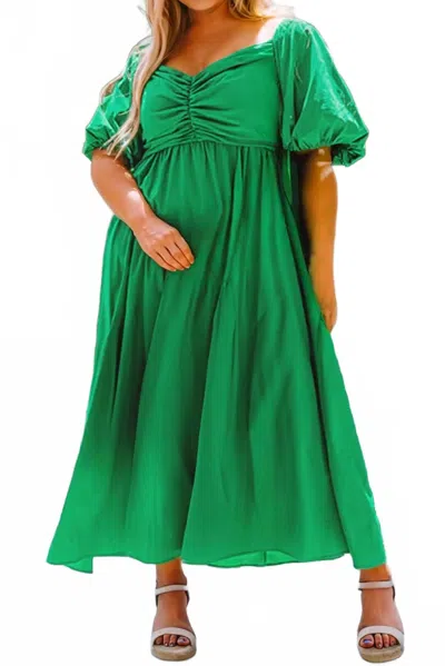 Little Daisy Closet Women's Madison Ruched Front Puff Sleeve Plus Size Long Dress In Green