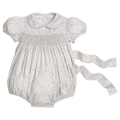 Little English Babies'  Floral Smocked Peter Pan Bubble In Multi