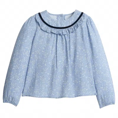Little English Kids' Girl's Amelia Blouse In Greystone Floral In Blue